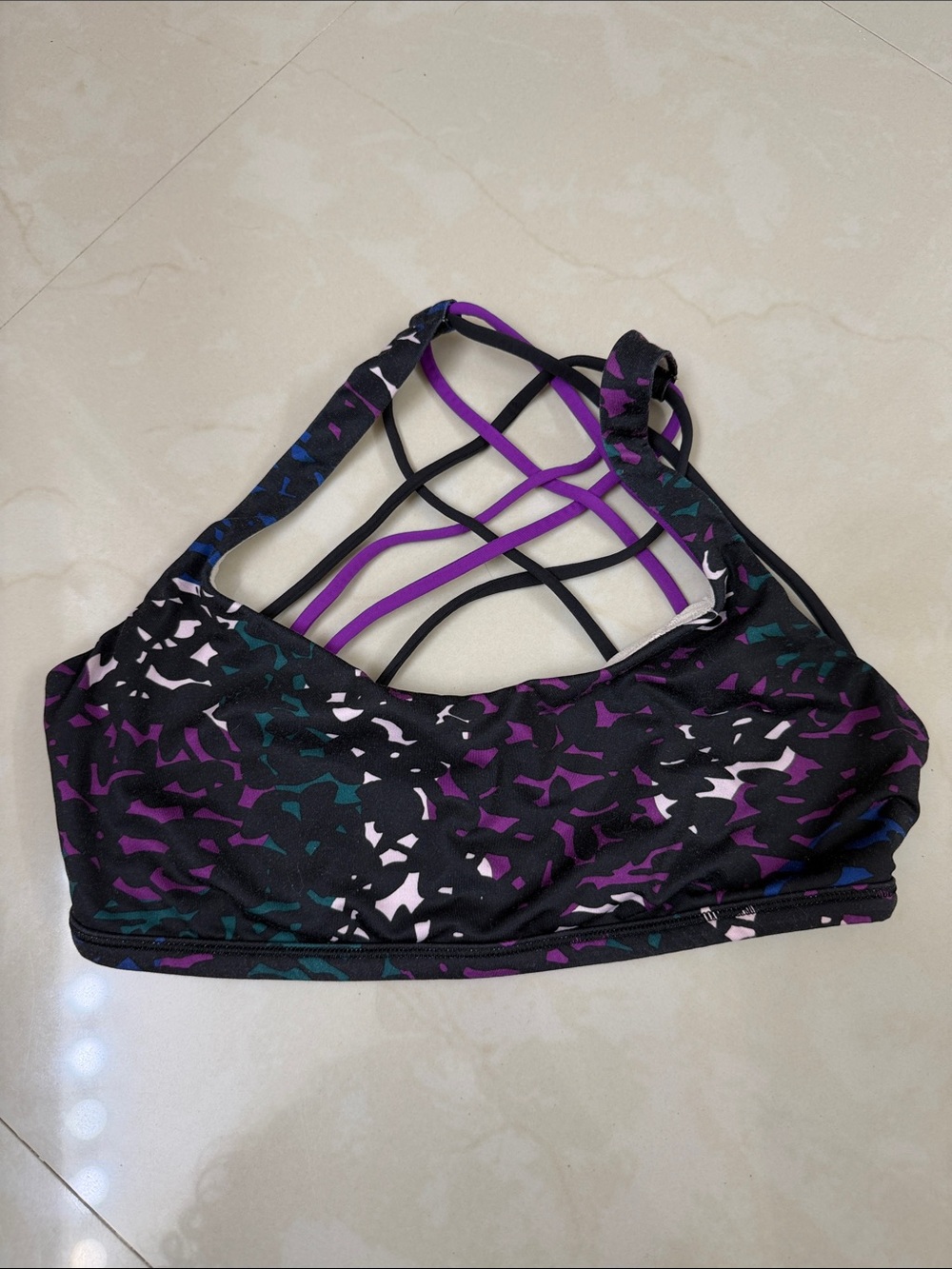 lululemon athletica Black Sports Bra with Purple & Teal Pattern